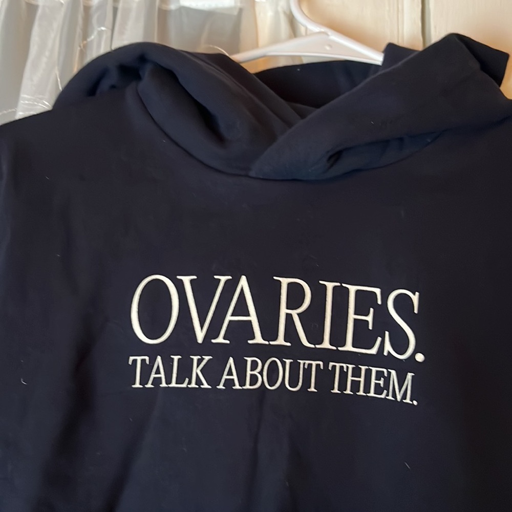 CAMILLA AND MARC ‘Ovaries. Talk About Them.’ Ovarian Cancer Hoodie Navy Small